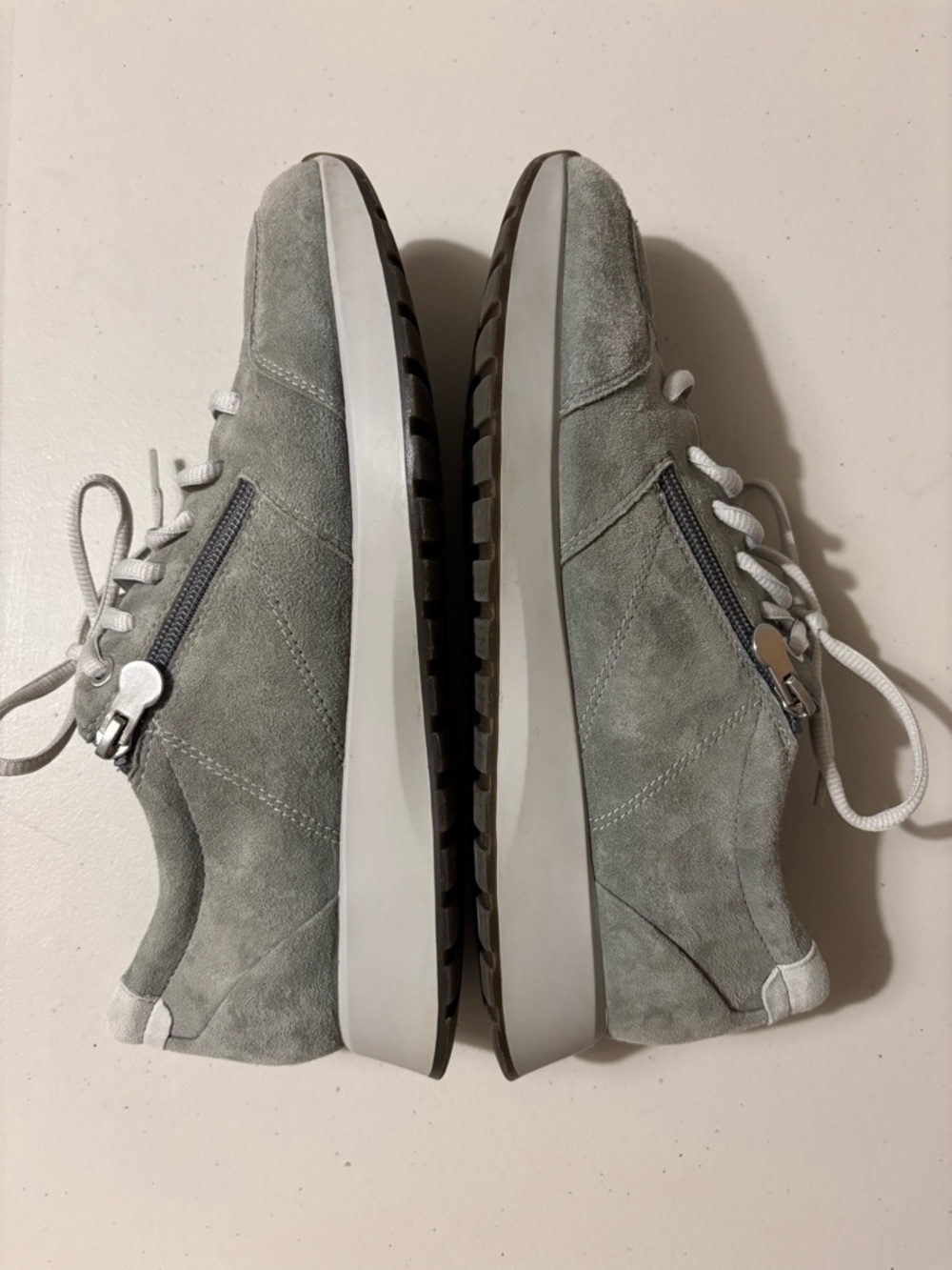 Athleisure Suede Lace-Up Sneakers Gray Size 11 Medium Width Side Zipper Office - Picture 3 of 10